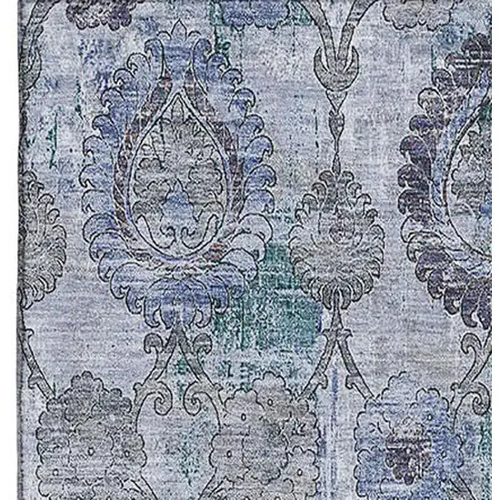 Blue And Gray Damask Washable Area Rug With UV Protection Photo 4