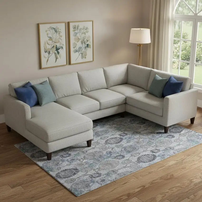 Blue And Gray Damask Washable Area Rug With UV Protection Photo 1