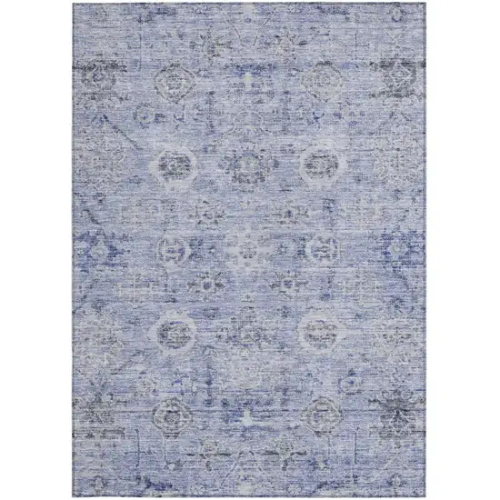 Blue And Gray Damask Washable Indoor Outdoor Area Rug Photo 6