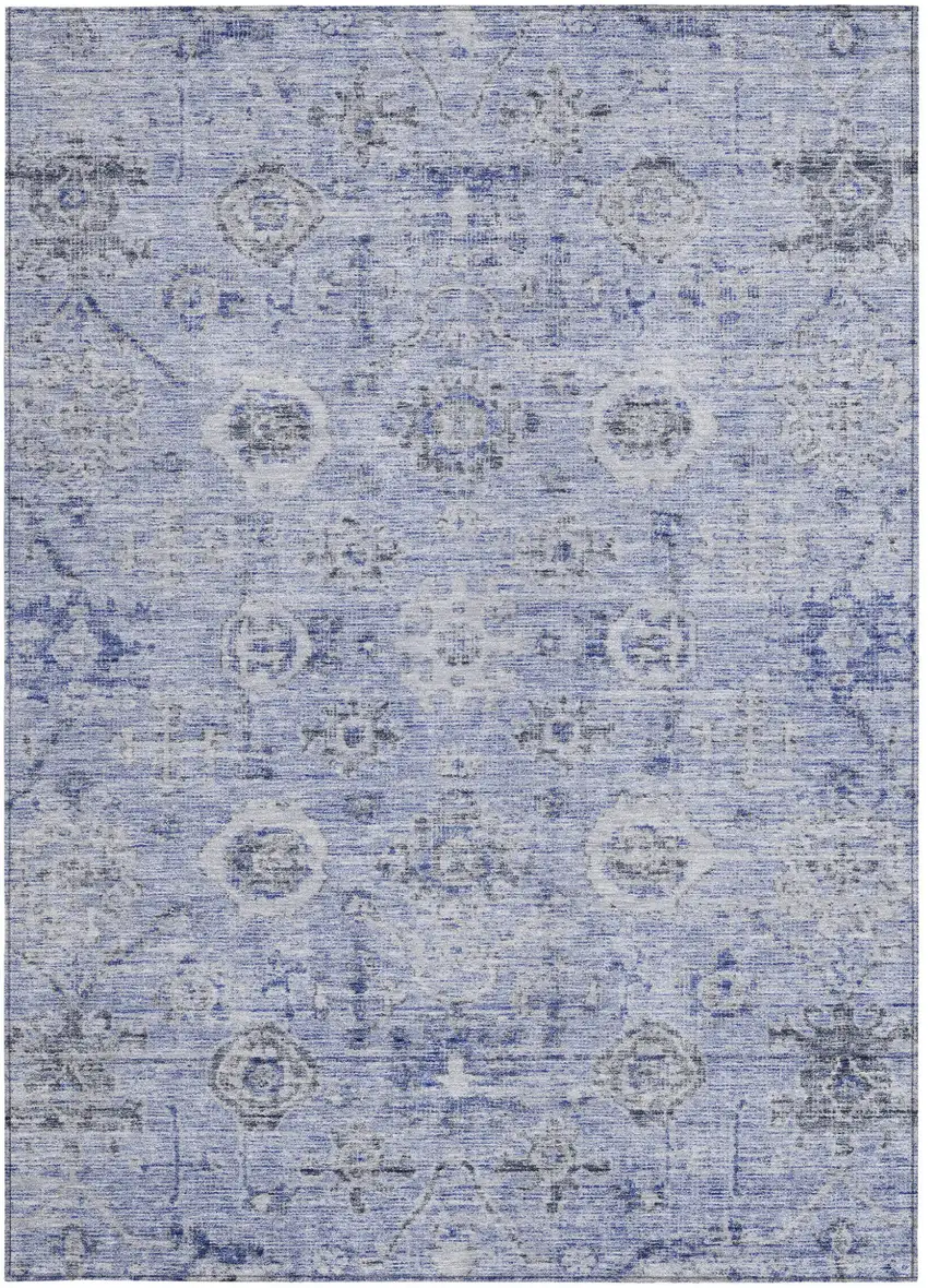 Blue And Gray Damask Washable Indoor Outdoor Area Rug Photo 6