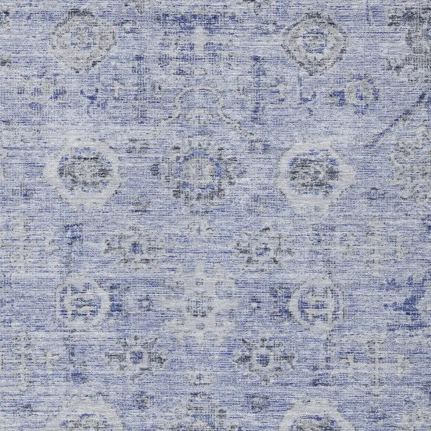 Blue And Gray Damask Washable Indoor Outdoor Area Rug Photo 5