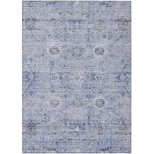 Photo of Blue And Gray Damask Washable Indoor Outdoor Area Rug