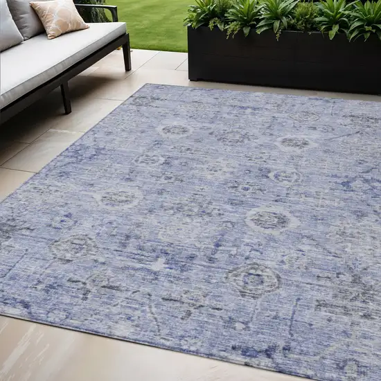Blue And Gray Damask Washable Indoor Outdoor Area Rug Photo 1