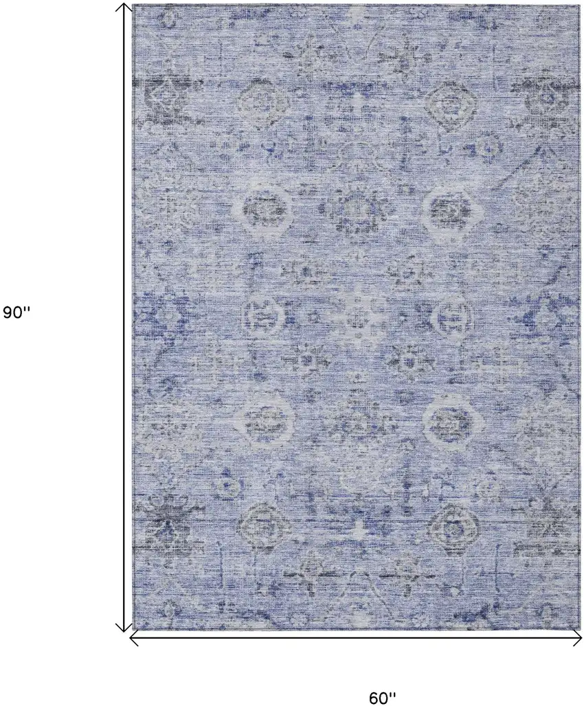 Blue And Gray Damask Washable Indoor Outdoor Area Rug Photo 7