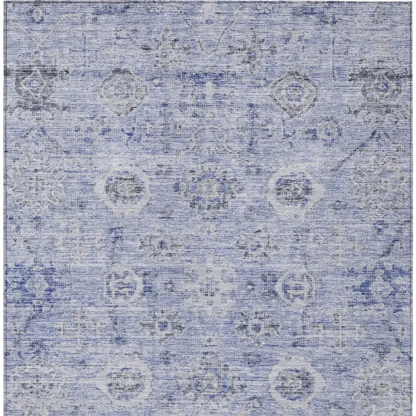 Blue And Gray Damask Washable Indoor Outdoor Area Rug Photo 6