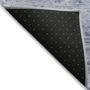 Photo of Blue And Gray Damask Washable Indoor Outdoor Area Rug