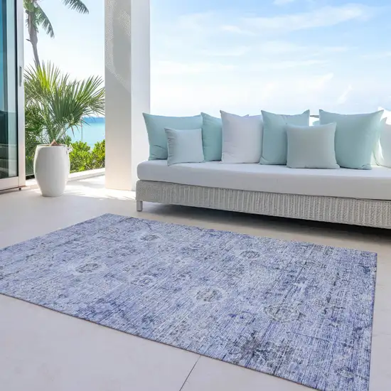 Blue And Gray Damask Washable Indoor Outdoor Area Rug Photo 7