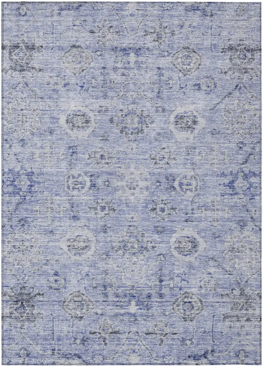 Blue And Gray Damask Washable Indoor Outdoor Area Rug Photo 2