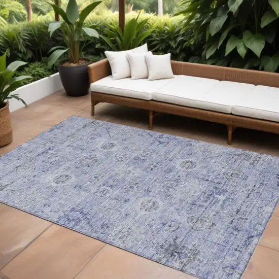 Blue And Gray Damask Washable Indoor Outdoor Area Rug Photo 1