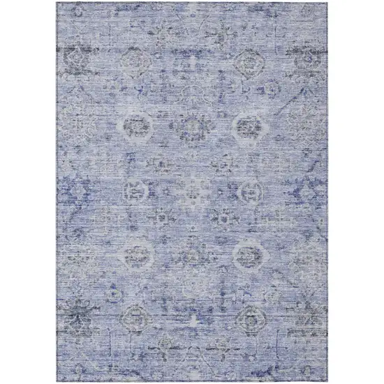 Blue And Gray Damask Washable Indoor Outdoor Area Rug Photo 2