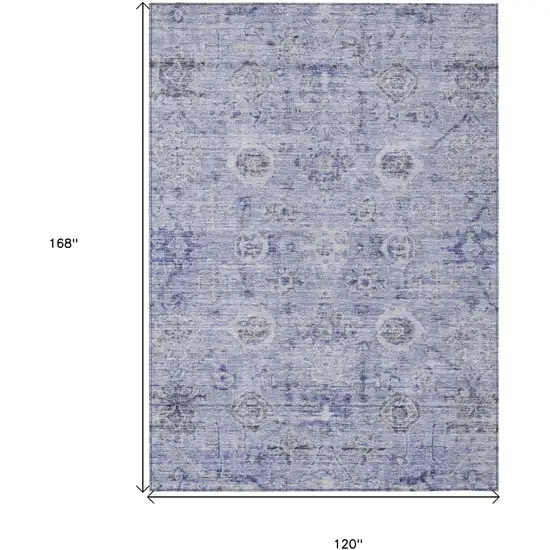 Blue And Gray Damask Washable Indoor Outdoor Area Rug Photo 7