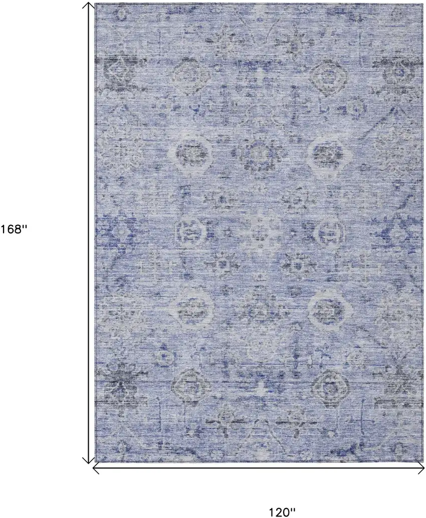 Blue And Gray Damask Washable Indoor Outdoor Area Rug Photo 7