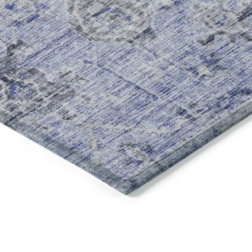 Blue And Gray Damask Washable Indoor Outdoor Area Rug Photo 4