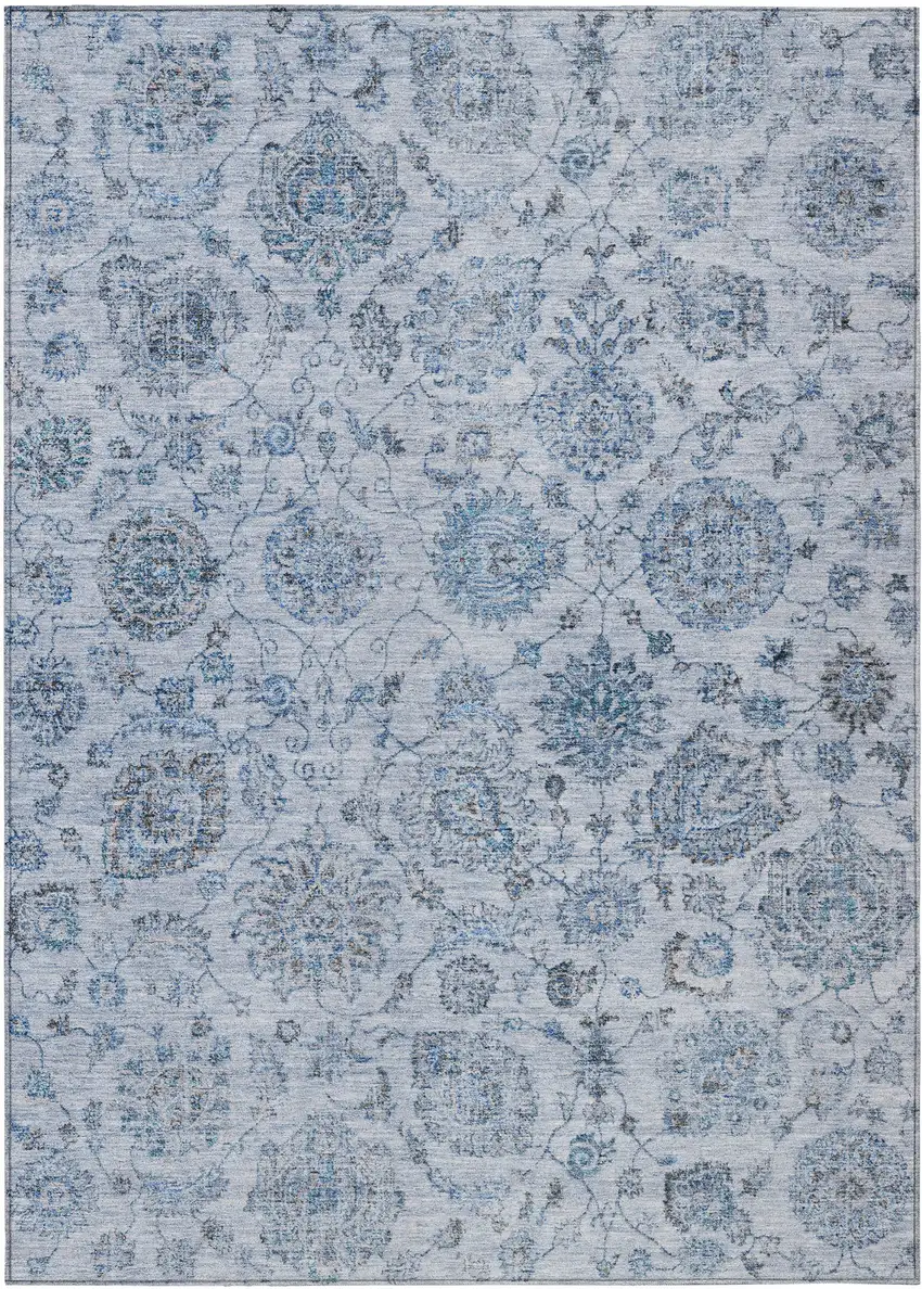 Blue And Gray Damask Washable Indoor Outdoor Area Rug Photo 1
