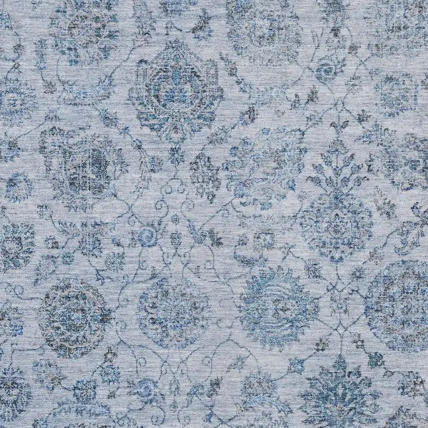 Blue And Gray Damask Washable Indoor Outdoor Area Rug Photo 4