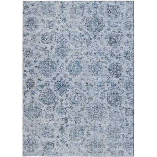 Blue And Gray Damask Washable Indoor Outdoor Area Rug Photo 3