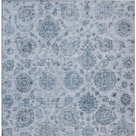 Blue And Gray Damask Washable Indoor Outdoor Area Rug Photo 3