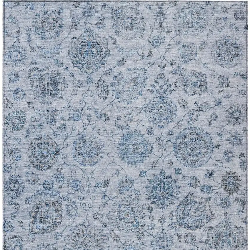 Blue And Gray Damask Washable Indoor Outdoor Area Rug Photo 3