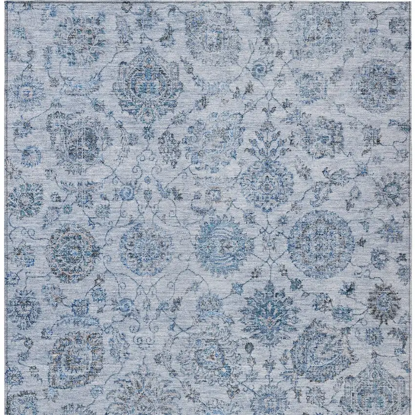 Blue And Gray Damask Washable Indoor Outdoor Area Rug Photo 9