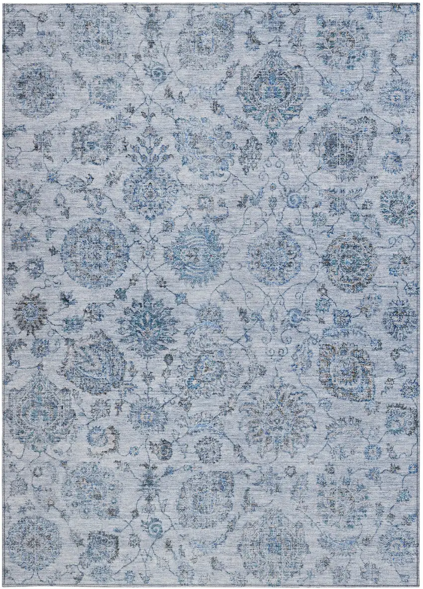 Blue And Gray Damask Washable Indoor Outdoor Area Rug Photo 4