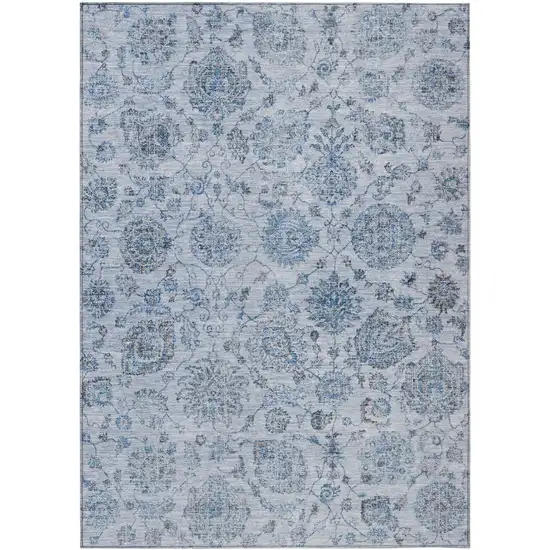 Blue And Gray Damask Washable Indoor Outdoor Area Rug Photo 1