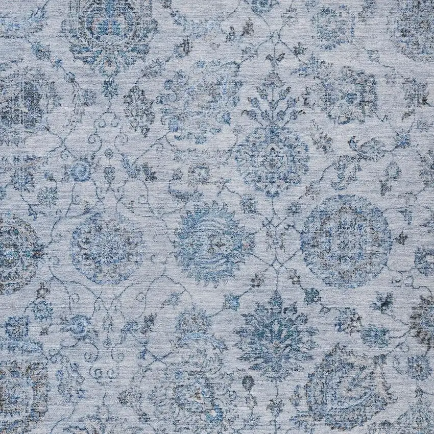 Blue And Gray Damask Washable Indoor Outdoor Area Rug Photo 3