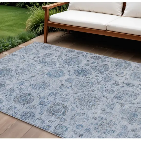 Blue And Gray Damask Washable Indoor Outdoor Area Rug Photo 2