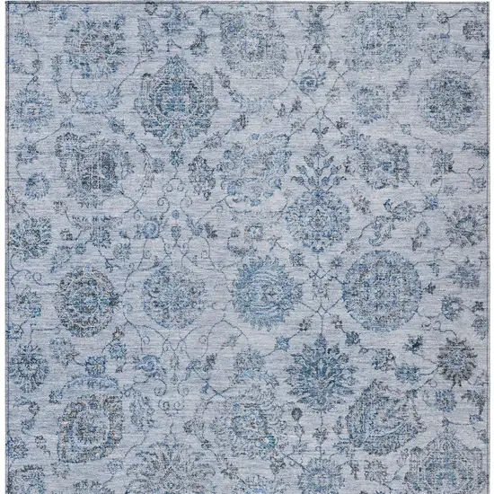 Blue And Gray Damask Washable Indoor Outdoor Area Rug Photo 9