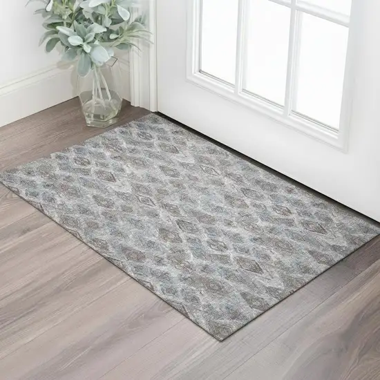 Blue And Gray Diamond Washable Area Rug With UV Protection Photo 1