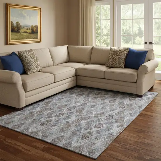 Blue And Gray Diamond Washable Area Rug With UV Protection Photo 1