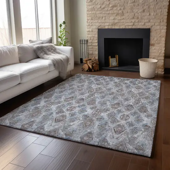 Blue And Gray Diamond Washable Area Rug With UV Protection Photo 3