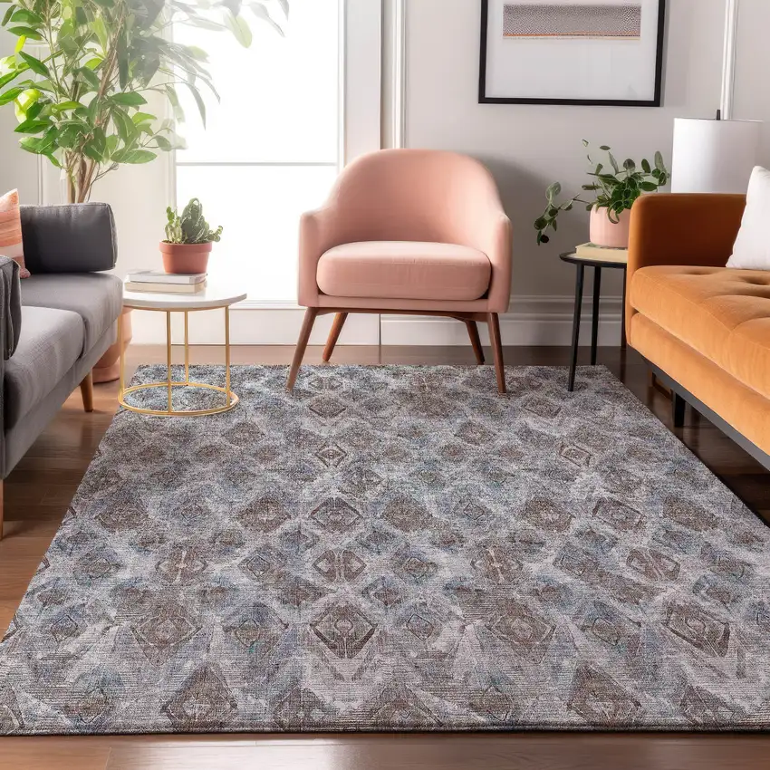 Blue And Gray Diamond Washable Area Rug With UV Protection Photo 2