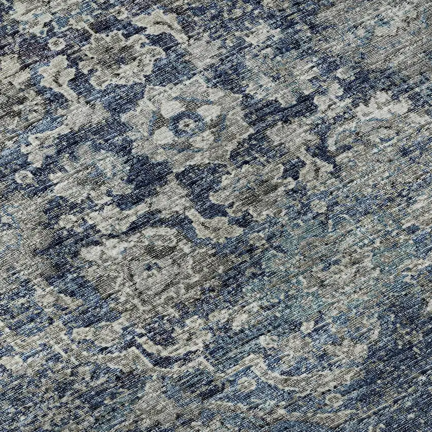 Blue And Gray Floral Medallion Washable Area Rug With UV Protection Photo 9