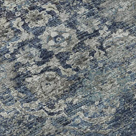 Blue And Gray Floral Medallion Washable Area Rug With UV Protection Photo 9
