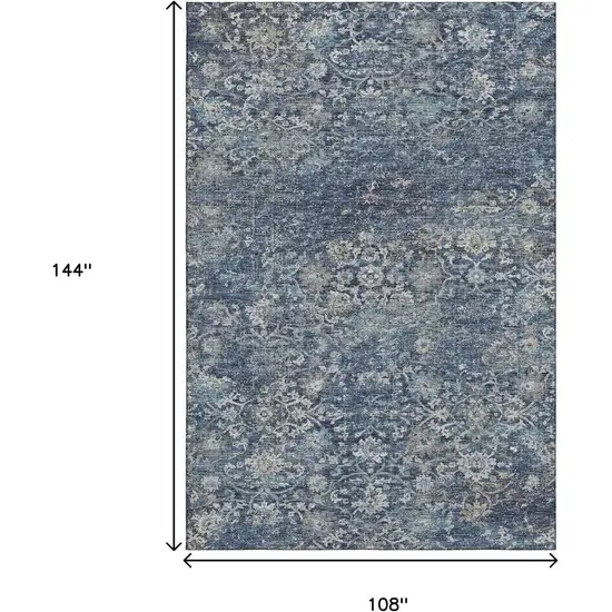 Blue And Gray Floral Medallion Washable Area Rug With UV Protection Photo 3