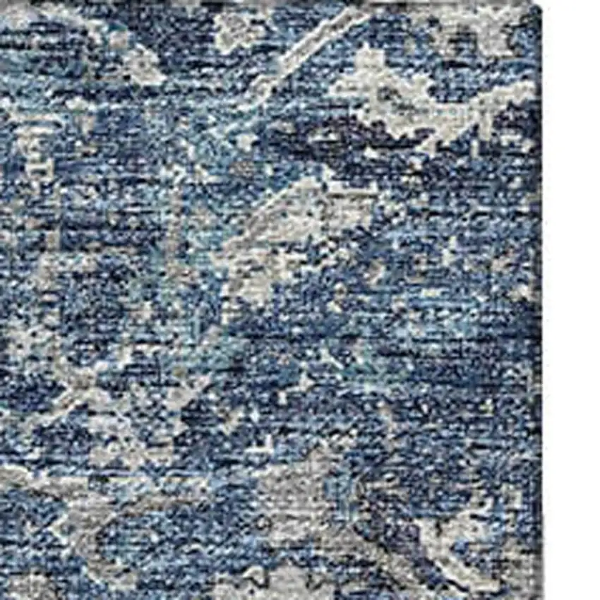 Blue And Gray Floral Medallion Washable Area Rug With UV Protection Photo 4