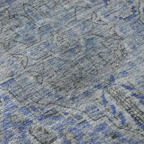 Blue And Gray Floral Medallion Washable Area Rug With UV Protection Photo 9
