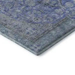 Photo of Blue And Gray Floral Medallion Washable Area Rug With UV Protection