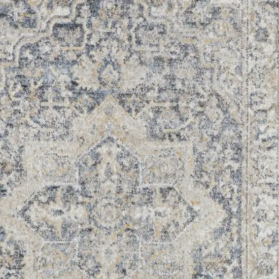 Blue And Gray Floral Medallion Washable Area Rug Photo 9