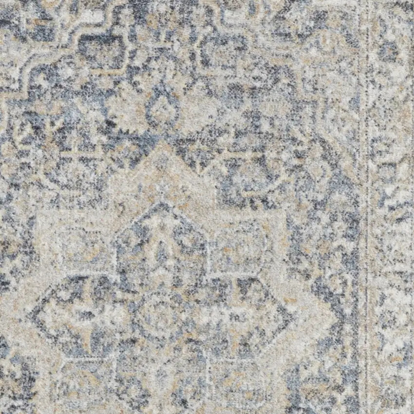 Blue And Gray Floral Medallion Washable Area Rug Photo 9
