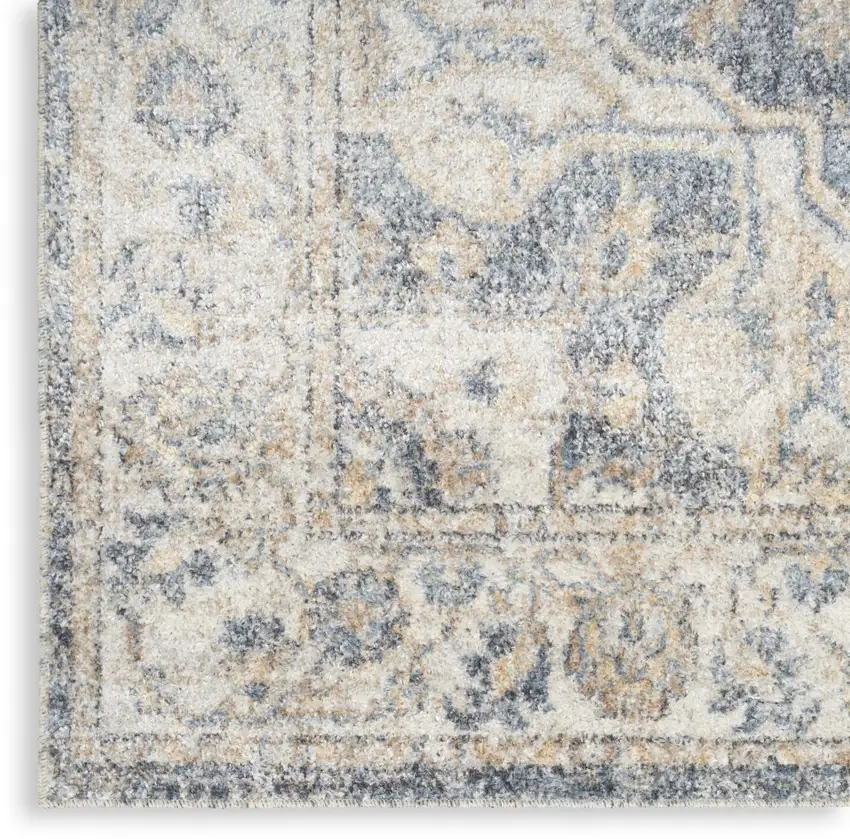 Blue And Gray Floral Medallion Washable Area Rug Photo 8