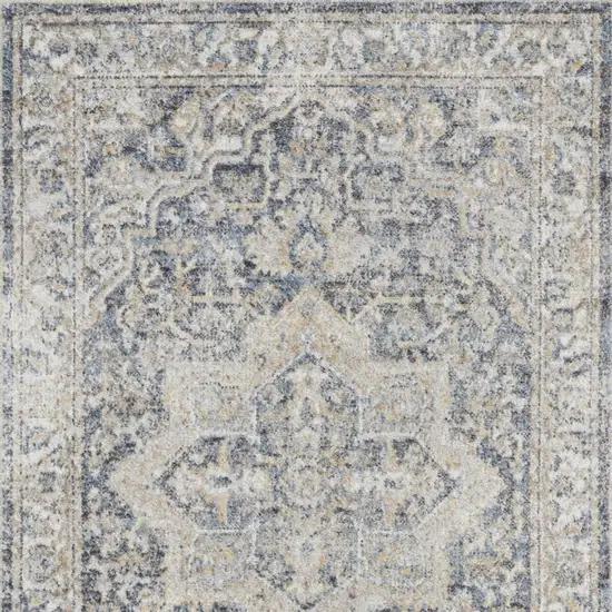 Blue And Gray Floral Medallion Washable Area Rug Photo 8