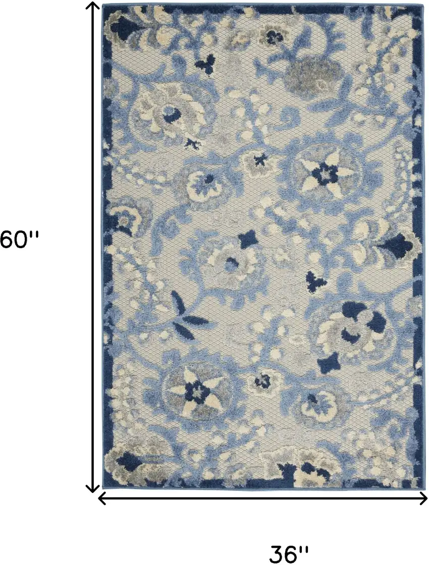 Blue And Gray Floral Power Loom Area Rug Photo 5