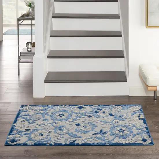 Blue And Gray Floral Power Loom Area Rug Photo 8