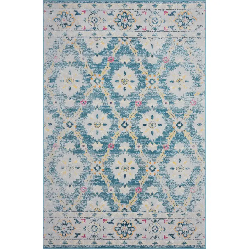 Blue And Gray Floral Stain Resistant Indoor Outdoor Area Rug Photo 1