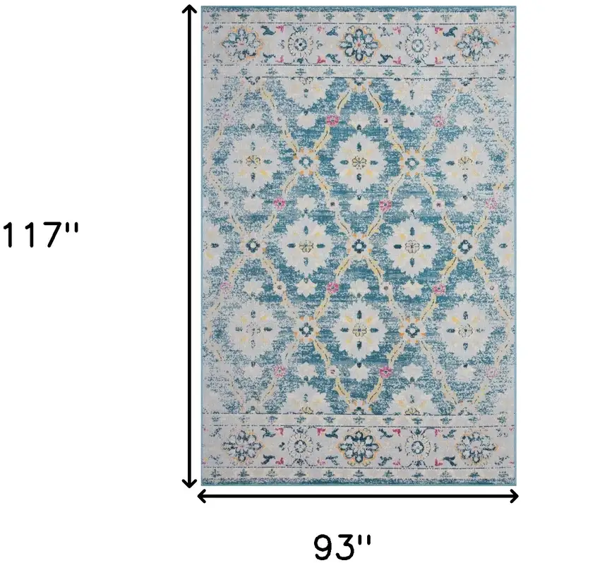 Blue And Gray Floral Stain Resistant Indoor Outdoor Area Rug Photo 9