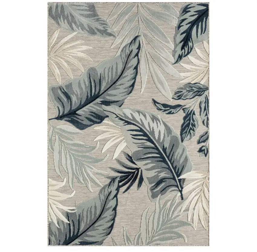 Blue And Gray Floral Stain Resistant Indoor Outdoor Area Rug Photo 2