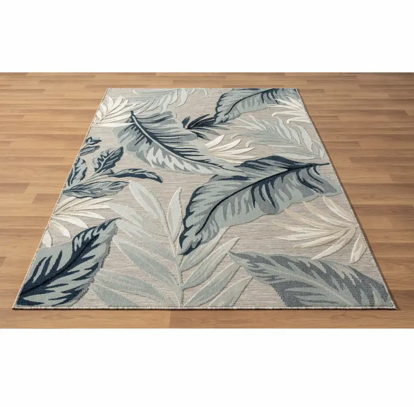 Blue And Gray Floral Stain Resistant Indoor Outdoor Area Rug Photo 1