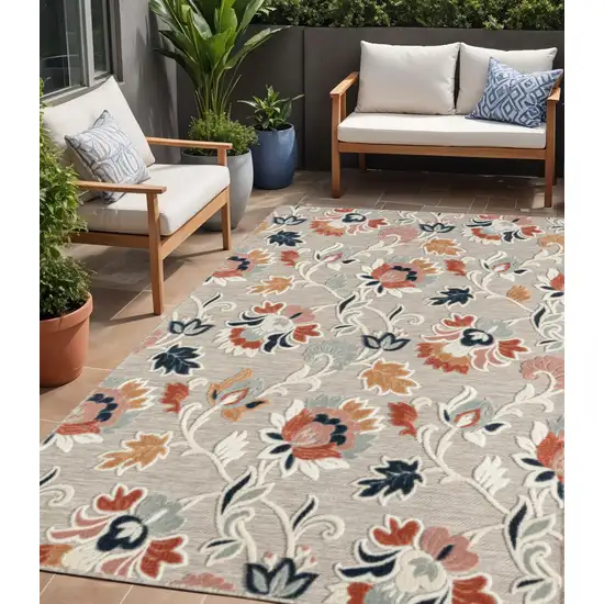 Blue And Gray Floral Stain Resistant Indoor Outdoor Area Rug Photo 1