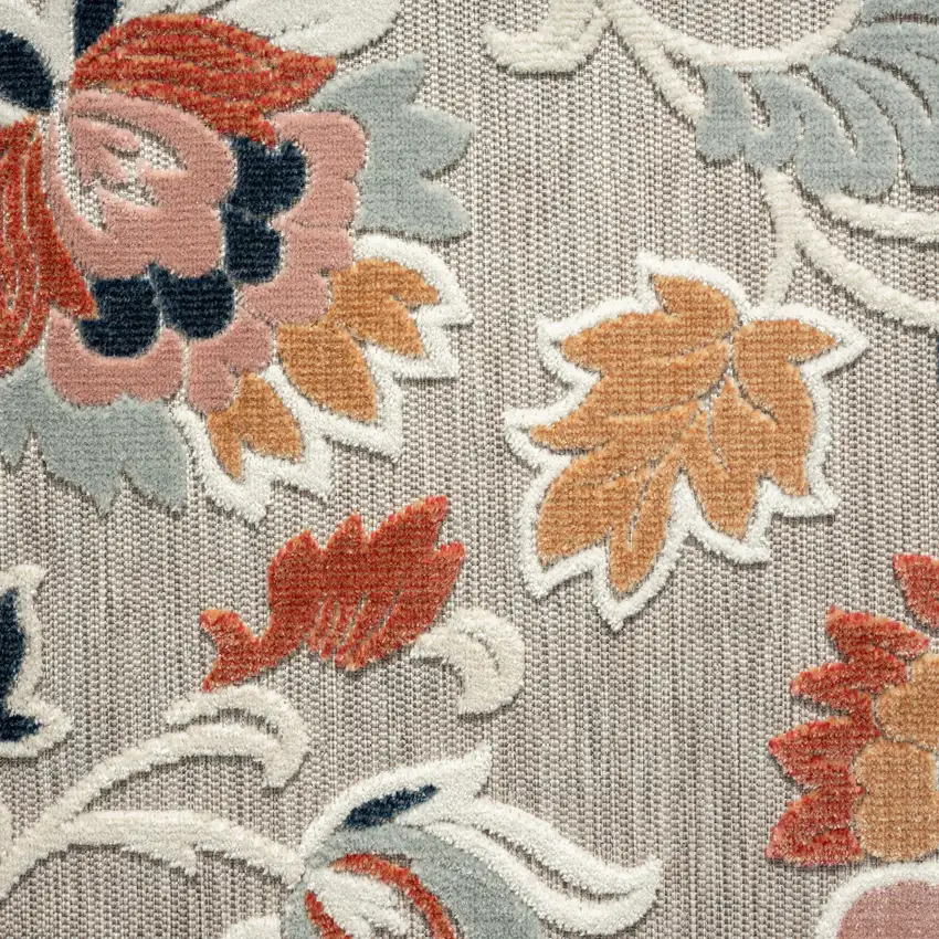 Blue And Gray Floral Stain Resistant Indoor Outdoor Area Rug Photo 9